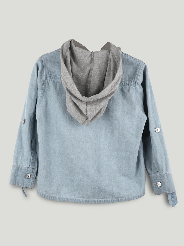 Boys Lightweight Denim Hooded Shirt Jacket - Light Blue