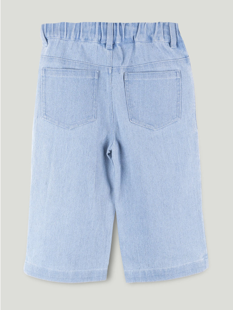 Girls Wide Leg Denim Pants - Light Blue
