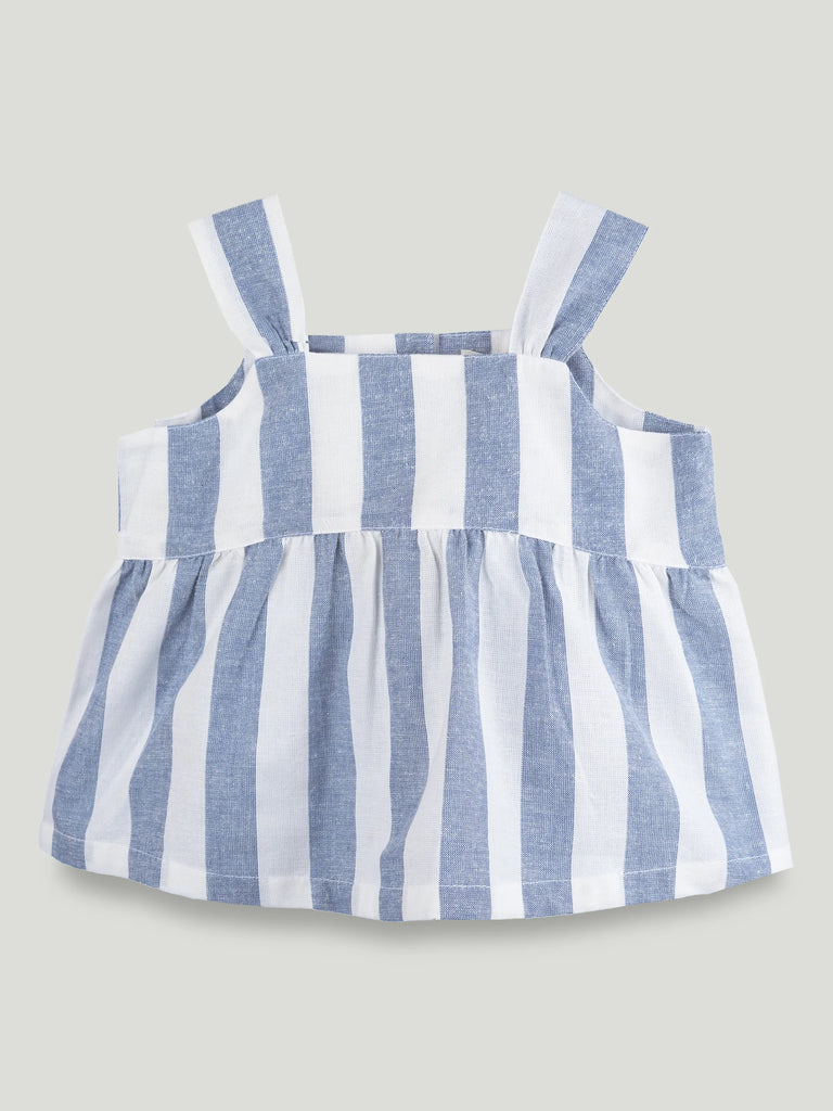 Girls Cotton Striped Peplum Top & Wide Leg Pants Co-ord Set - Blue & White