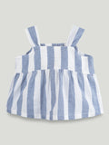 Girls Cotton Striped Peplum Top & Wide Leg Pants Co-ord Set - Blue & White