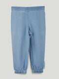 Girls Denim Jogger Pants with Side Stripe - Light Blue