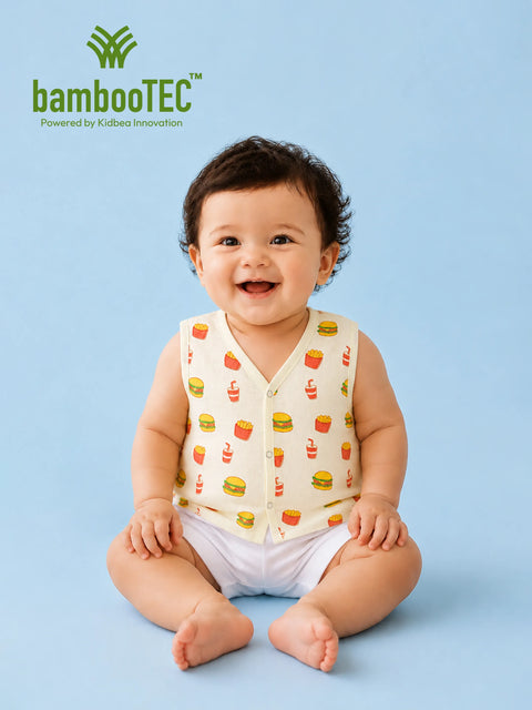 BambooTEC™ Bamboo Muslin Baby Jhabla – Burger & Fries Print