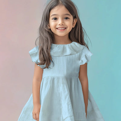Light Organic Cotton Sky Blue Girls Frock | Blue