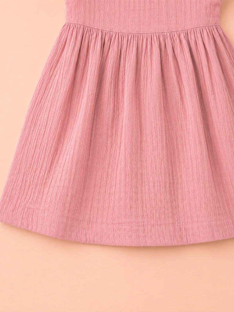 Organic Cotton Girls Flutter Sleeve A-Line Dress - Dusty Rose