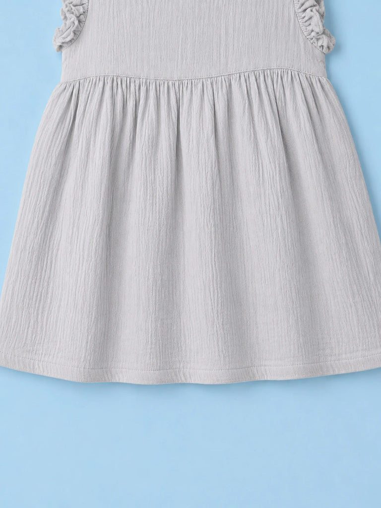 Organic Cotton Girls Flutter Sleeve A-Line Dress - Light Grey