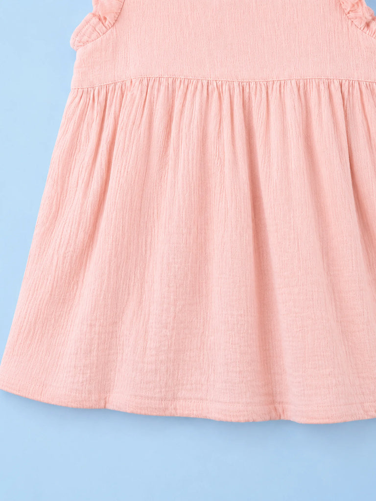 Organic Cotton Girls Flutter Sleeve A-Line Dress - Blush Pink