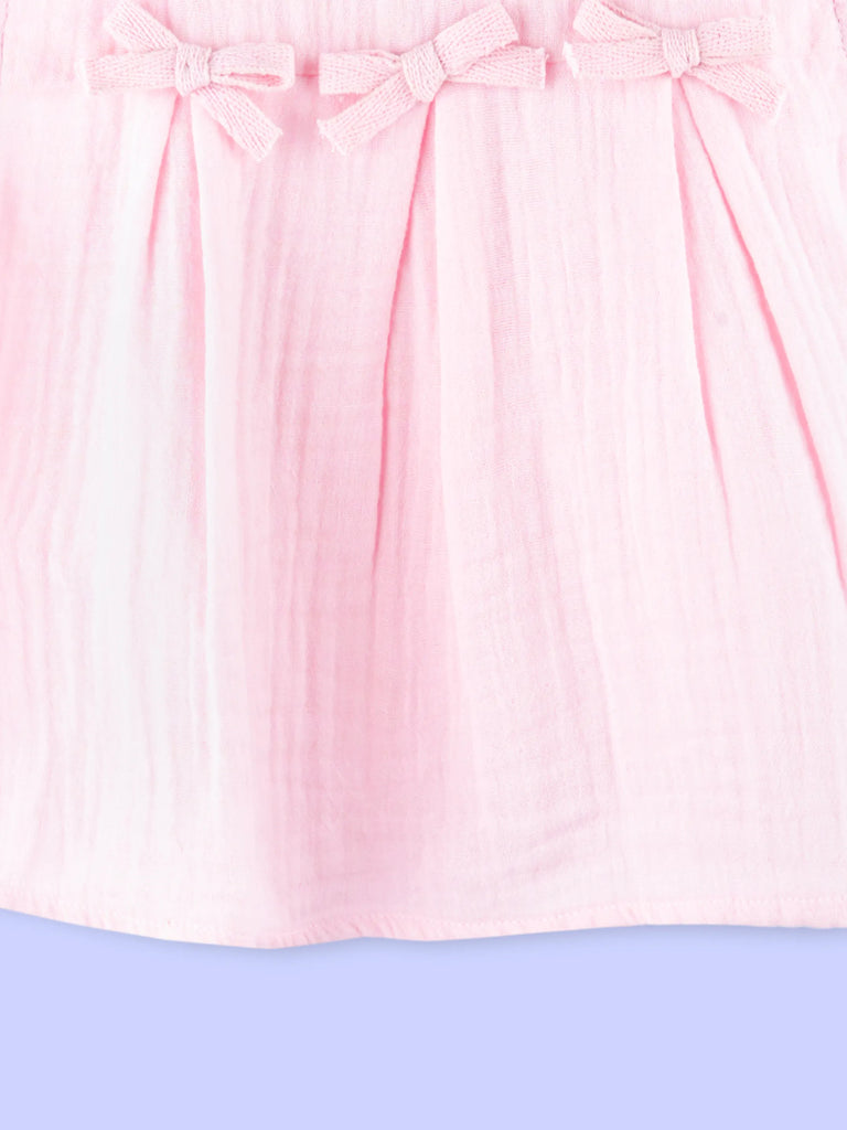 Girls Cotton Dress – Light Pink Sleeveless A-Line Dress with Bow Details