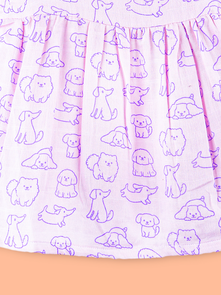 BambooTEC™ Bamboo Muslin Baby Frock – Puppy Parade Print, Soft & Breathable Dress