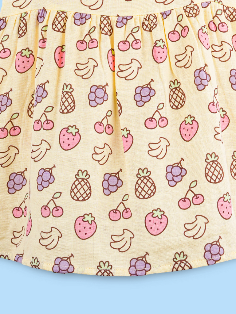 BambooTEC™ Bamboo Muslin Baby Frock – Fruity Fiesta Print, Soft & Breathable Dress
