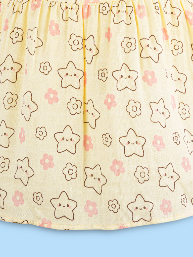 BambooTEC™ Bamboo Muslin Baby Frock – Star & Flower Print, Soft & Breathable Dress