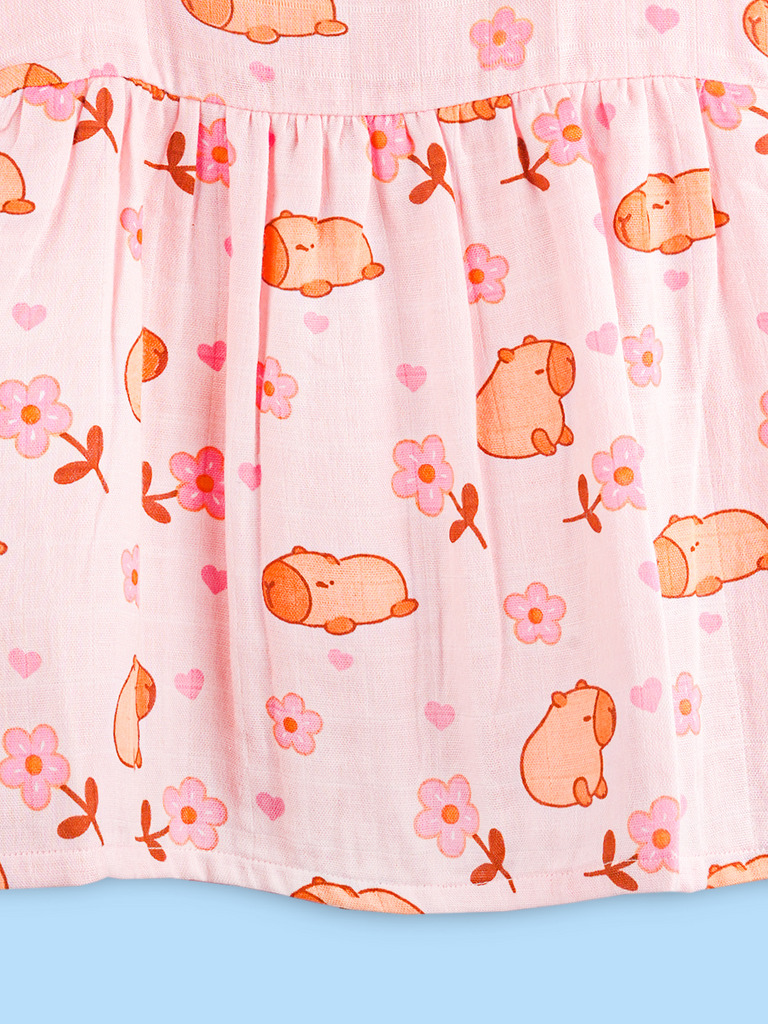 BambooTEC™ Bamboo Muslin Baby Frock – Puppy & Floral Print, Soft & Breathable Dress