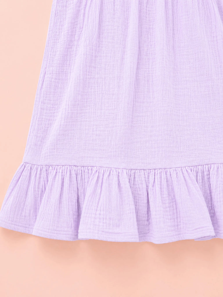 Organic Cotton Girls Sleeveless Summer Dress with Ruffle Hem - Lavender