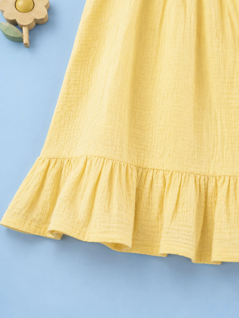 Organic Cotton Girls Sleeveless Summer Dress with Ruffle Hem - Yellow