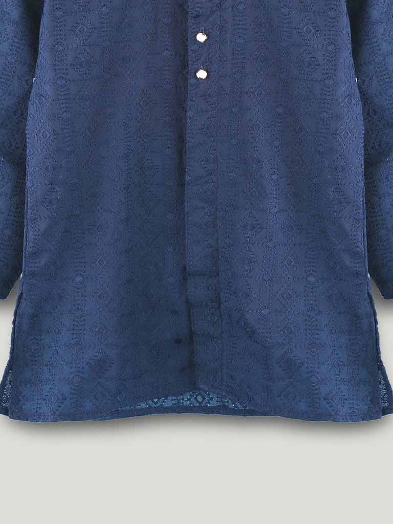 Boys Navy Blue Kurta & White Pajama Set – Traditional Festive Ethnic Wear