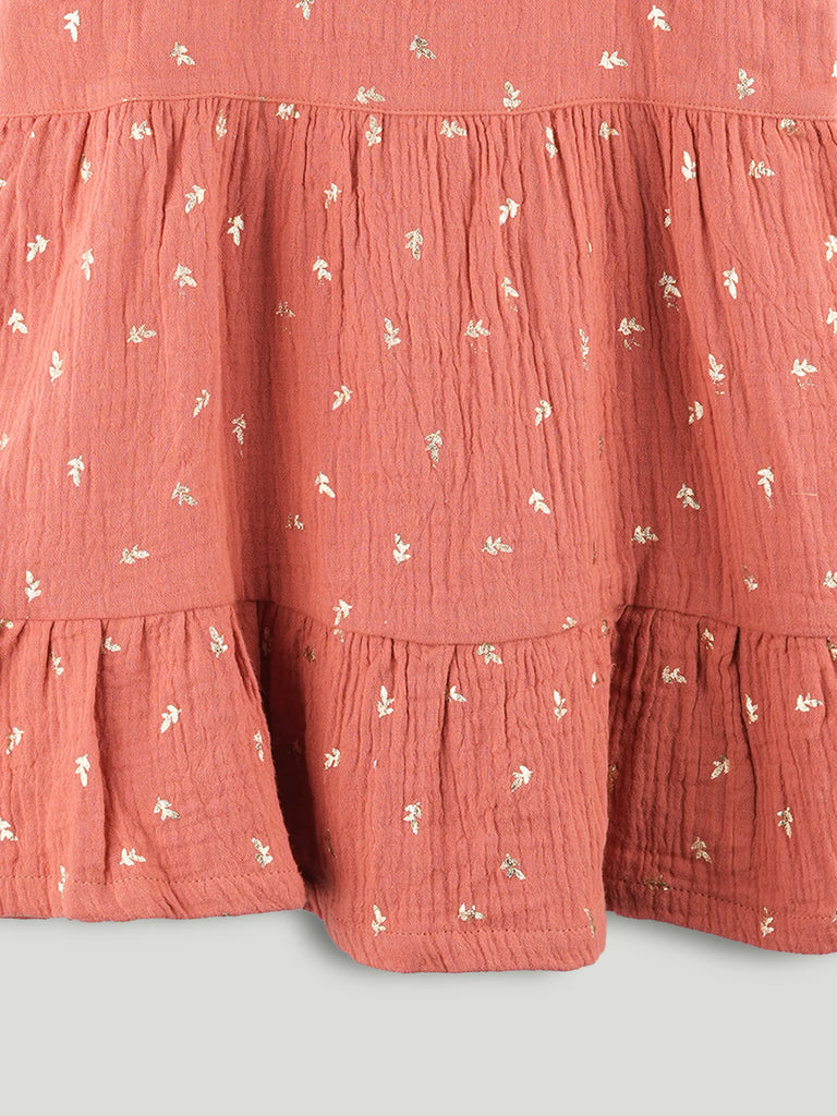 Girls Organic Cotton Coral Floral Print Dress & Bloomers Set with Headband
