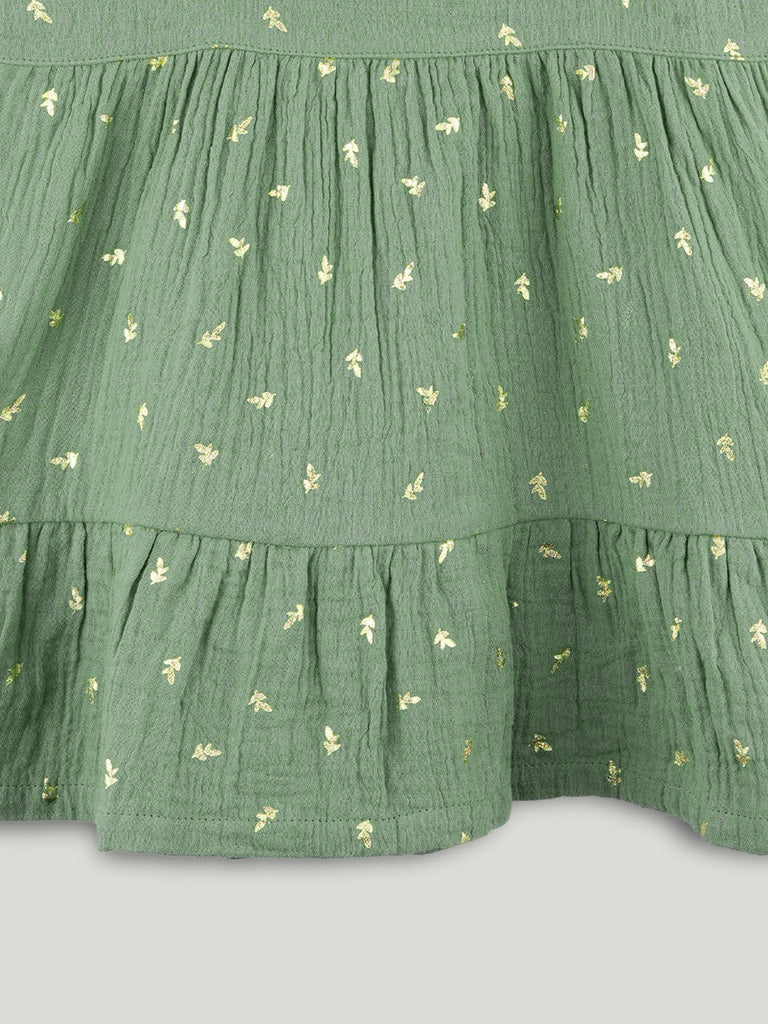 Girls Organic Cotton Sage Green Dress with Matching Headband