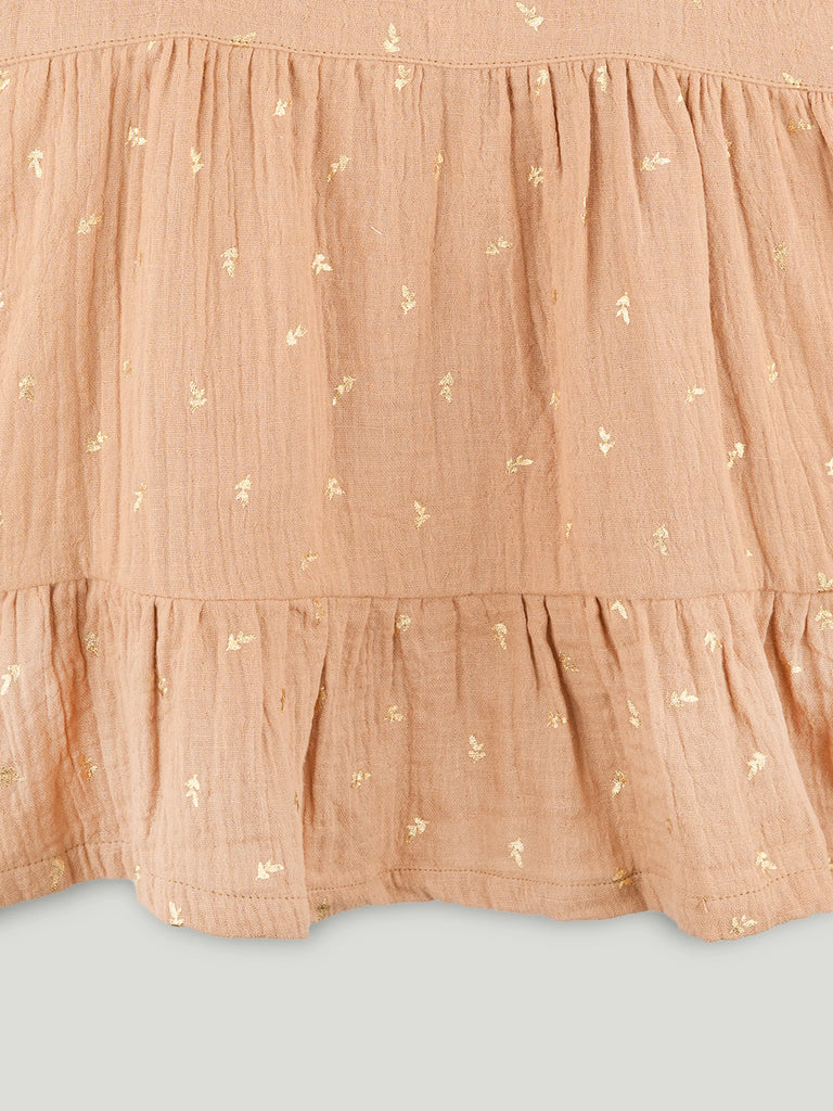 Girls Organic Cotton Beige Floral Print Dress & Bloomers Set with Headband