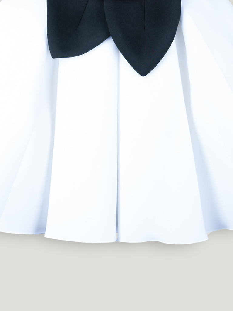 Girls White Partywear Frock – 3D Rose Flower & Leaf Design Dress