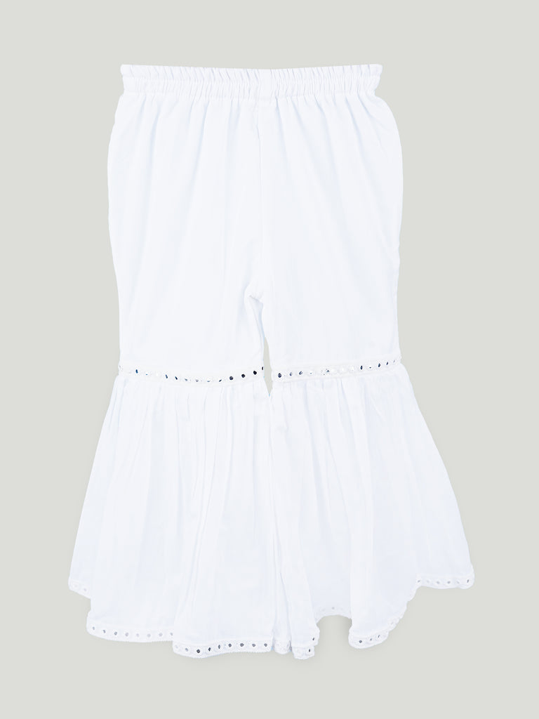Girls White Kurta & Sharara Set – Embroidered Festive Ethnic Wear