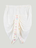 Boys White Kurta & Dhoti Set – Pastel Printed Jacket Festive Wear