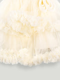 Girls Cream Partywear Frock – Floral Embroidered & Layered Tulle Dress
