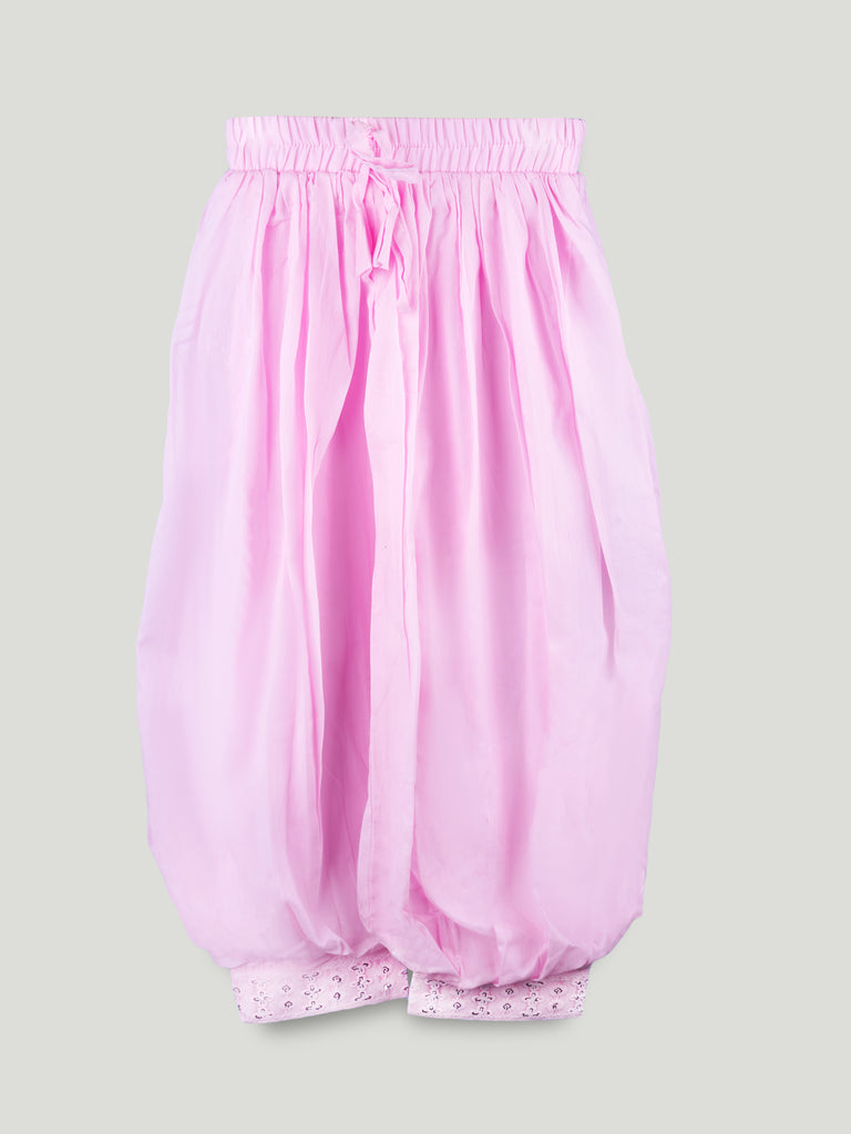 Girls Pink Ethnic Kurta & Dhoti Set – Embroidered Festive Wear
