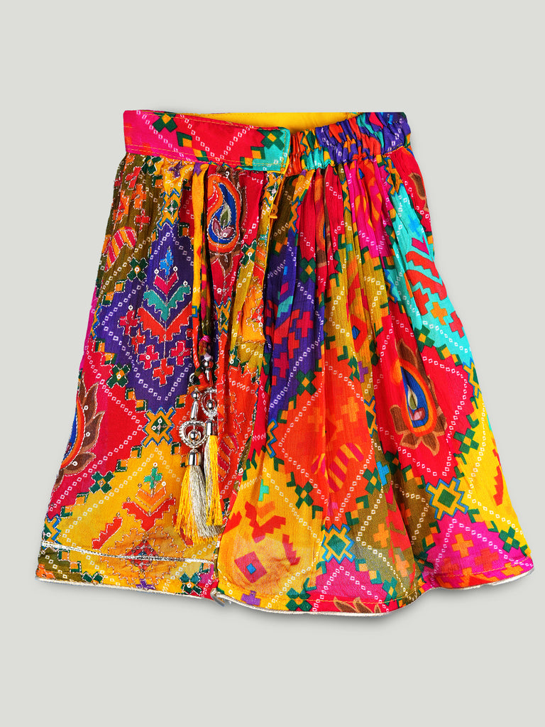 Girls Multicolor Ethnic Crop Top & Skirt Set – Traditional Festive Wear