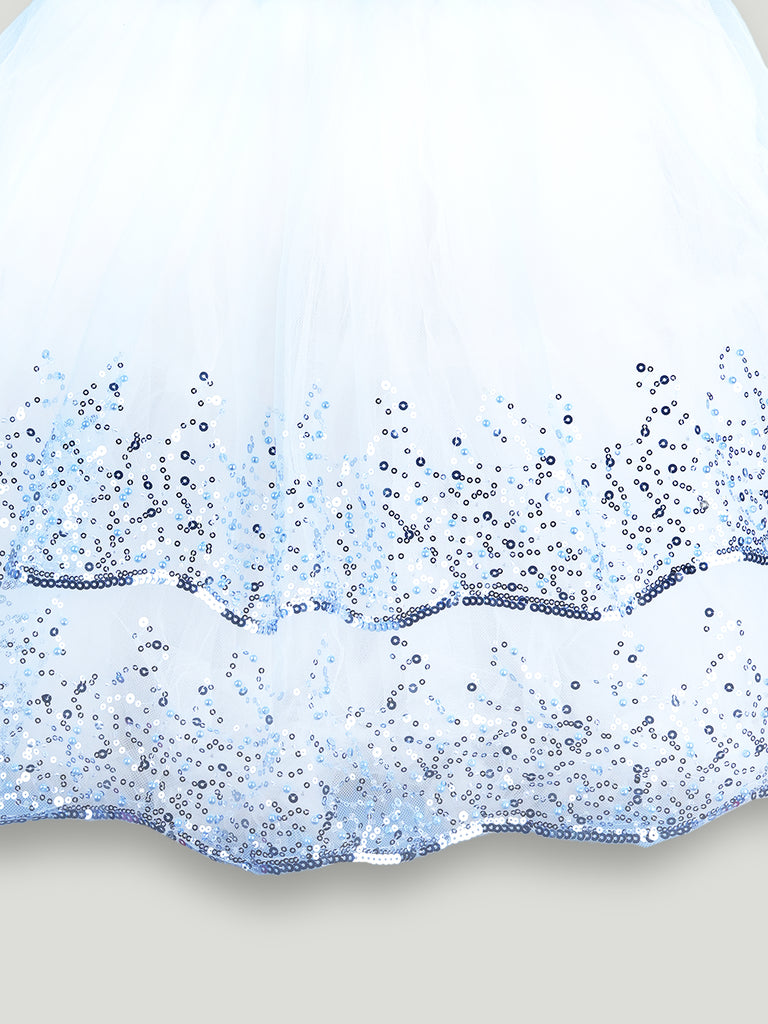 Girls Blue Partywear Frock – Sequin Embellished Bow Detail Dress