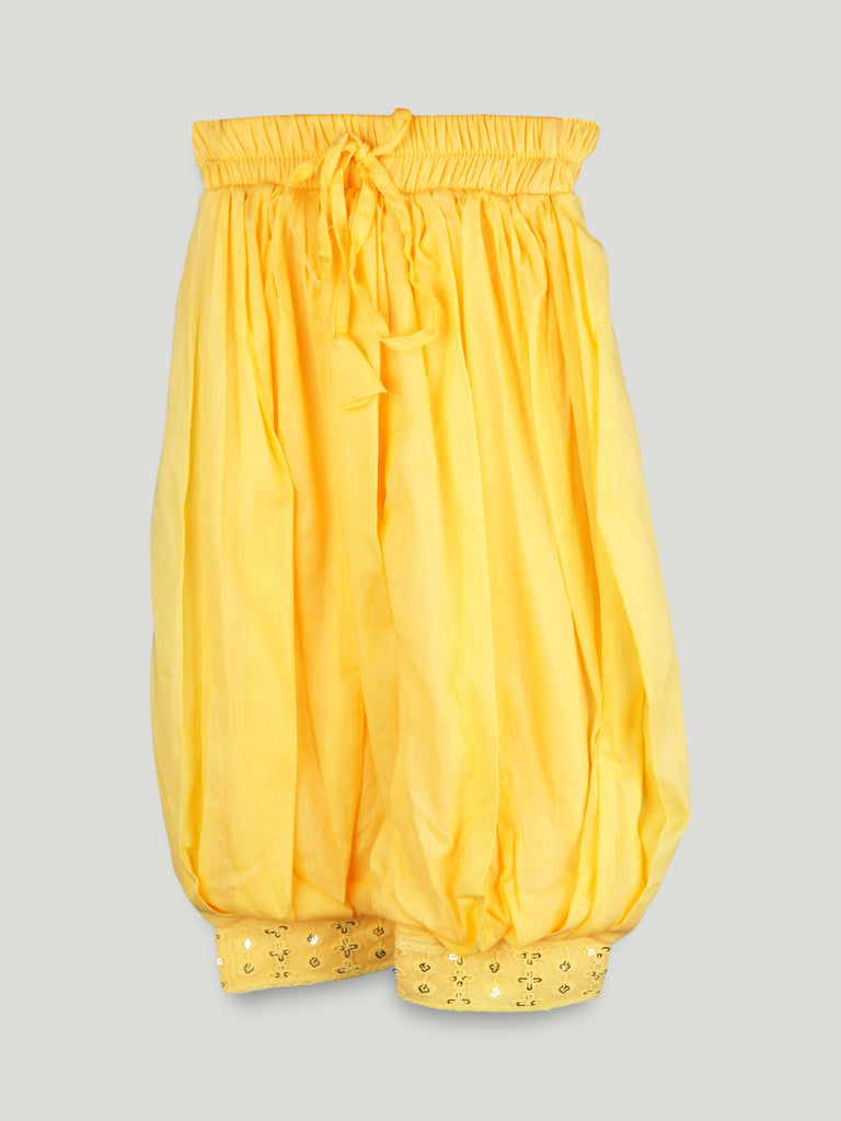 Girls Yellow Ethnic Kurta & Dhoti Set – Embroidered Festive Wear