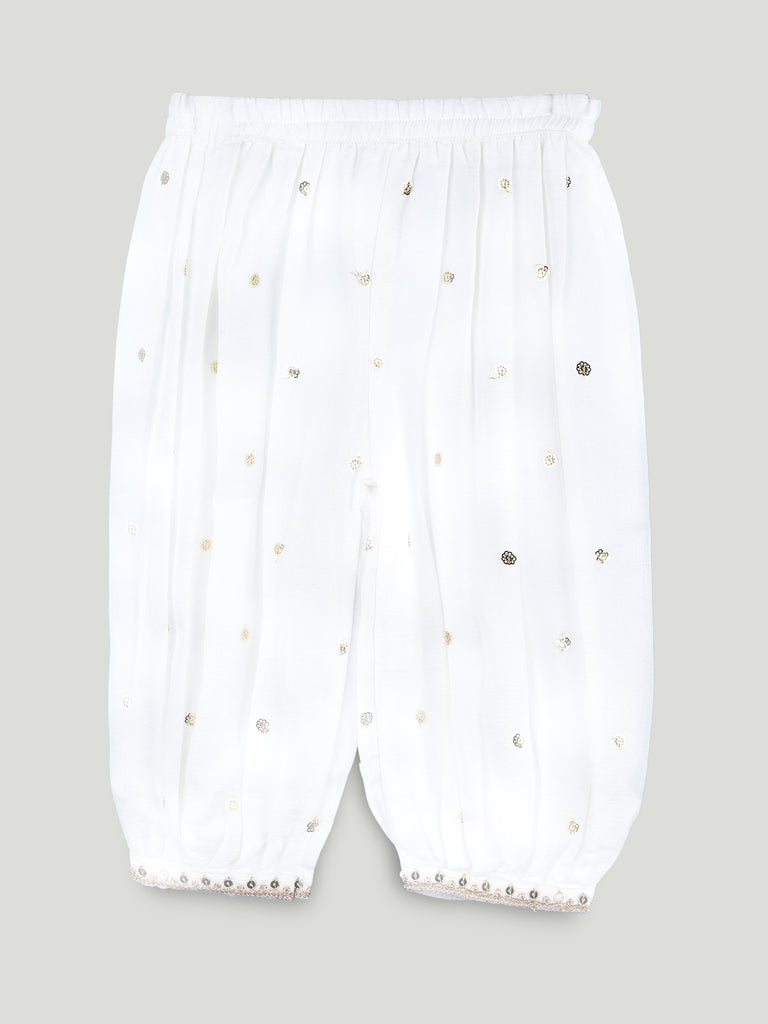 Girls White Ethnic Kurta & Dhoti Set – Multicolor Printed Jacket Festive Wear