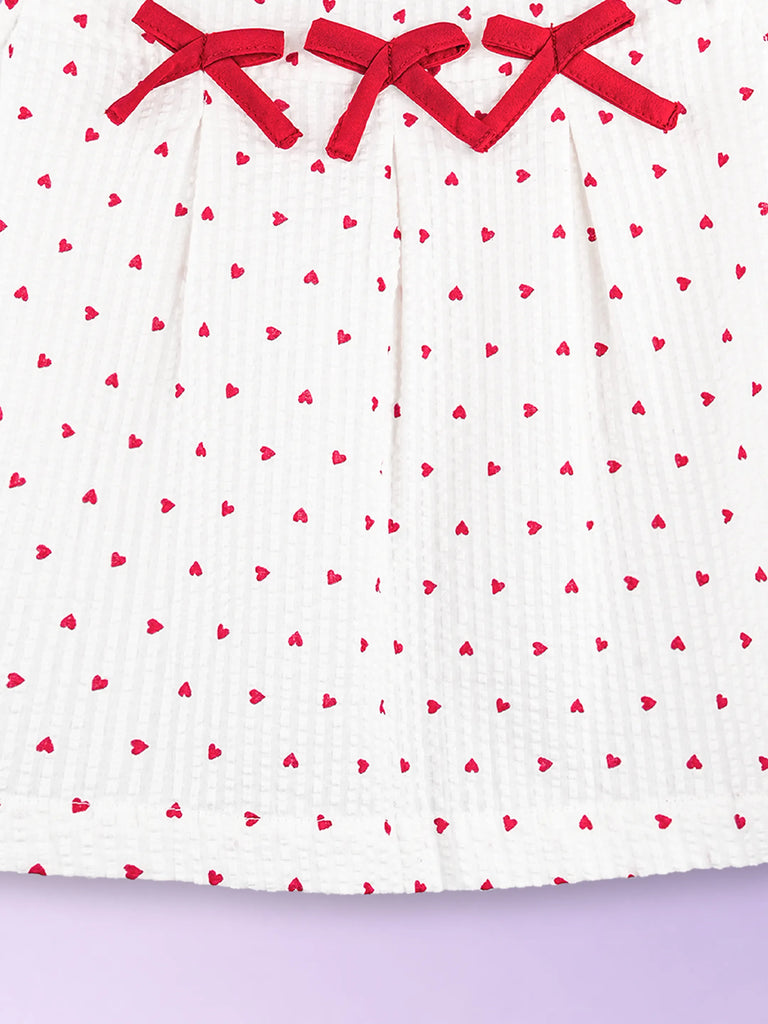 Girls Cotton White Heart Print Top