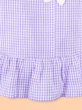 Girls Cotton Gingham Frock – Lavender Check Dress with White Bow Details