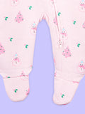 Cotton Baby Girls Footed Romper – Pink Christmas Print Full-Sleeve Romper