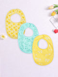 Organic Cotton Baby Bib Pack of 3 – Soft Breathable Bow, Flower & Blue Dog Print, Feeding & Drool Bibs