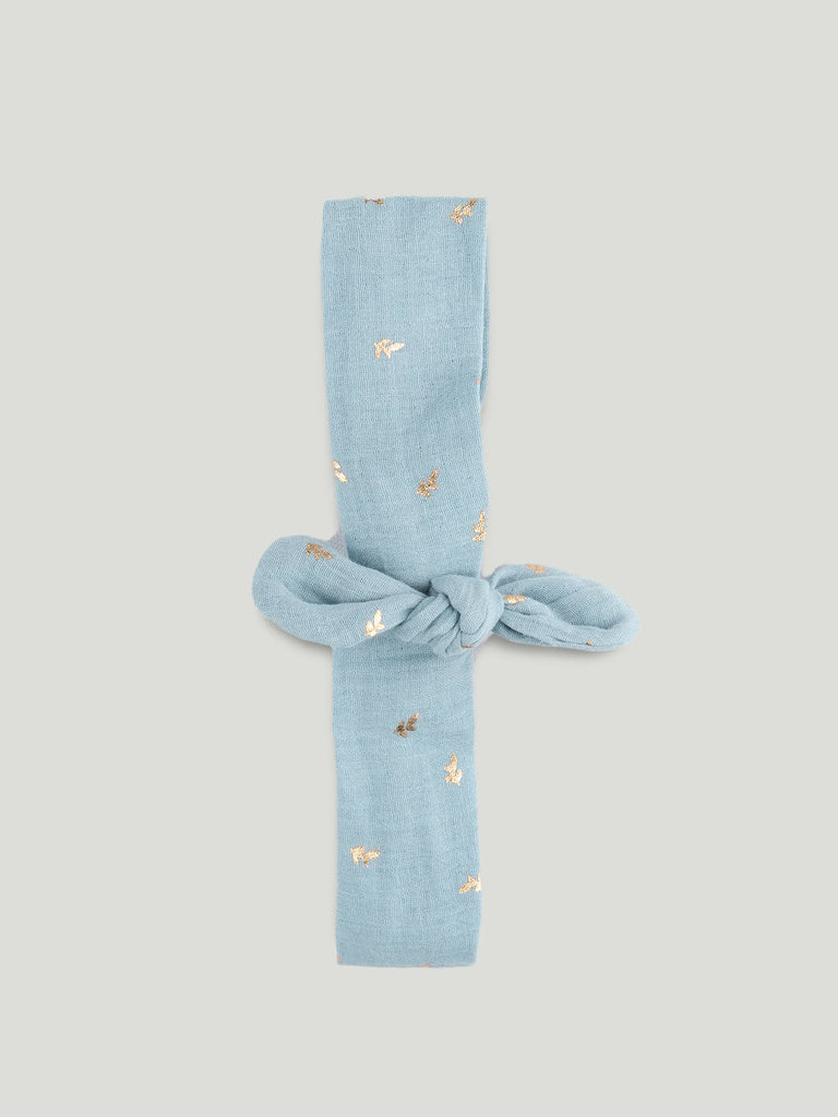 Girls Organic Cotton Sky Blue Floral Print Dress & Bloomers Set with Headband