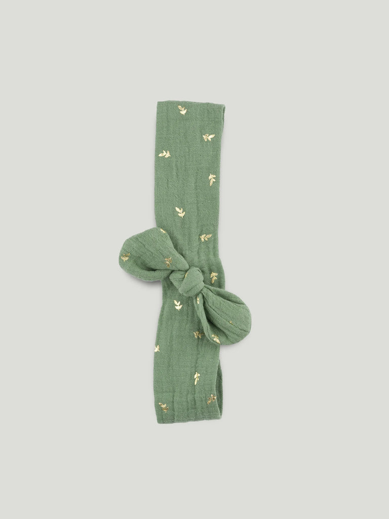 Girls Organic Cotton Sage Green Dress with Matching Headband