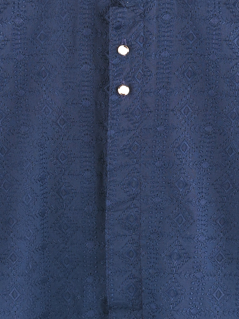 Boys Navy Blue Kurta & White Pajama Set – Traditional Festive Ethnic Wear