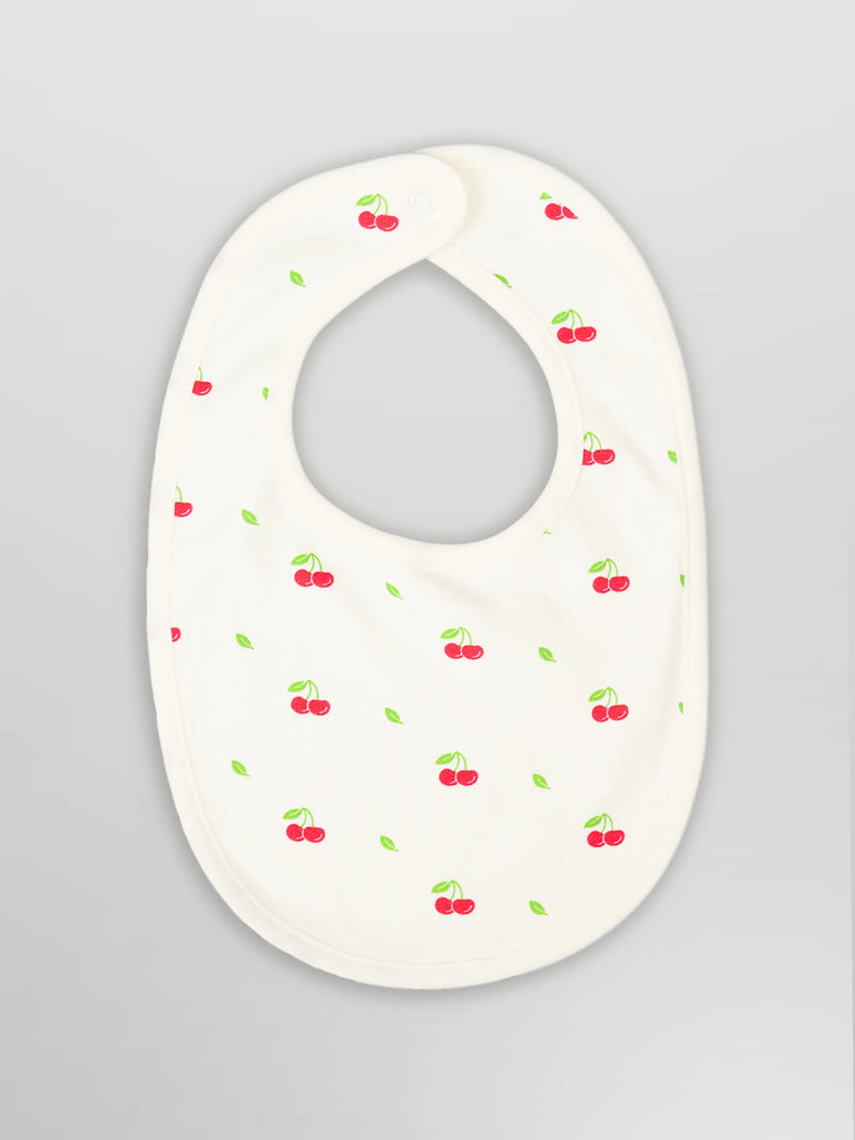 Organic Cotton Baby Bib – Soft Breathable Cherry Print, Feeding & Drool Bib