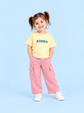 Girls Cotton Co-Ord Set – Yellow Graphic T-Shirt & Pink Cargo Pants