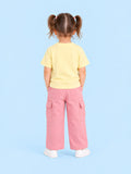 Girls Cotton Co-Ord Set – Yellow Graphic T-Shirt & Pink Cargo Pants