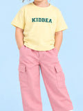 Girls Cotton Co-Ord Set – Yellow Graphic T-Shirt & Pink Cargo Pants