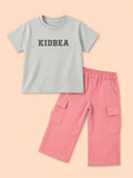 Girls Cotton Co-Ord Set – Grey Graphic T-Shirt & Pink Cargo Pants