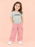 Girls Cotton Co-Ord Set – Grey Graphic T-Shirt & Pink Cargo Pants