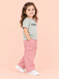 Girls Cotton Co-Ord Set – Grey Graphic T-Shirt & Pink Cargo Pants