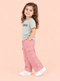 Girls Cotton Co-Ord Set – Grey Graphic T-Shirt & Pink Cargo Pants