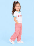 Girls Cotton Co-Ord Set – White Fish Print T-Shirt & Pink Cargo Pants