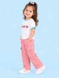 Girls Cotton Co-Ord Set – White Fish Print T-Shirt & Pink Cargo Pants