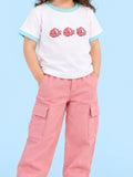 Girls Cotton Co-Ord Set – White Fish Print T-Shirt & Pink Cargo Pants