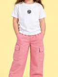 Girls Cotton Co-Ord Set – White Graphic T-Shirt & Pink Cargo Pants