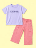 Girls Cotton Co-Ord Set – Lavender Graphic T-Shirt & Pink Cargo Pants